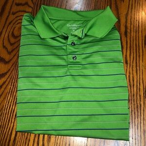 CROFT & BARROW SIZE XL GREEN WITH BLUE AND WHITE PINSTRIPES.